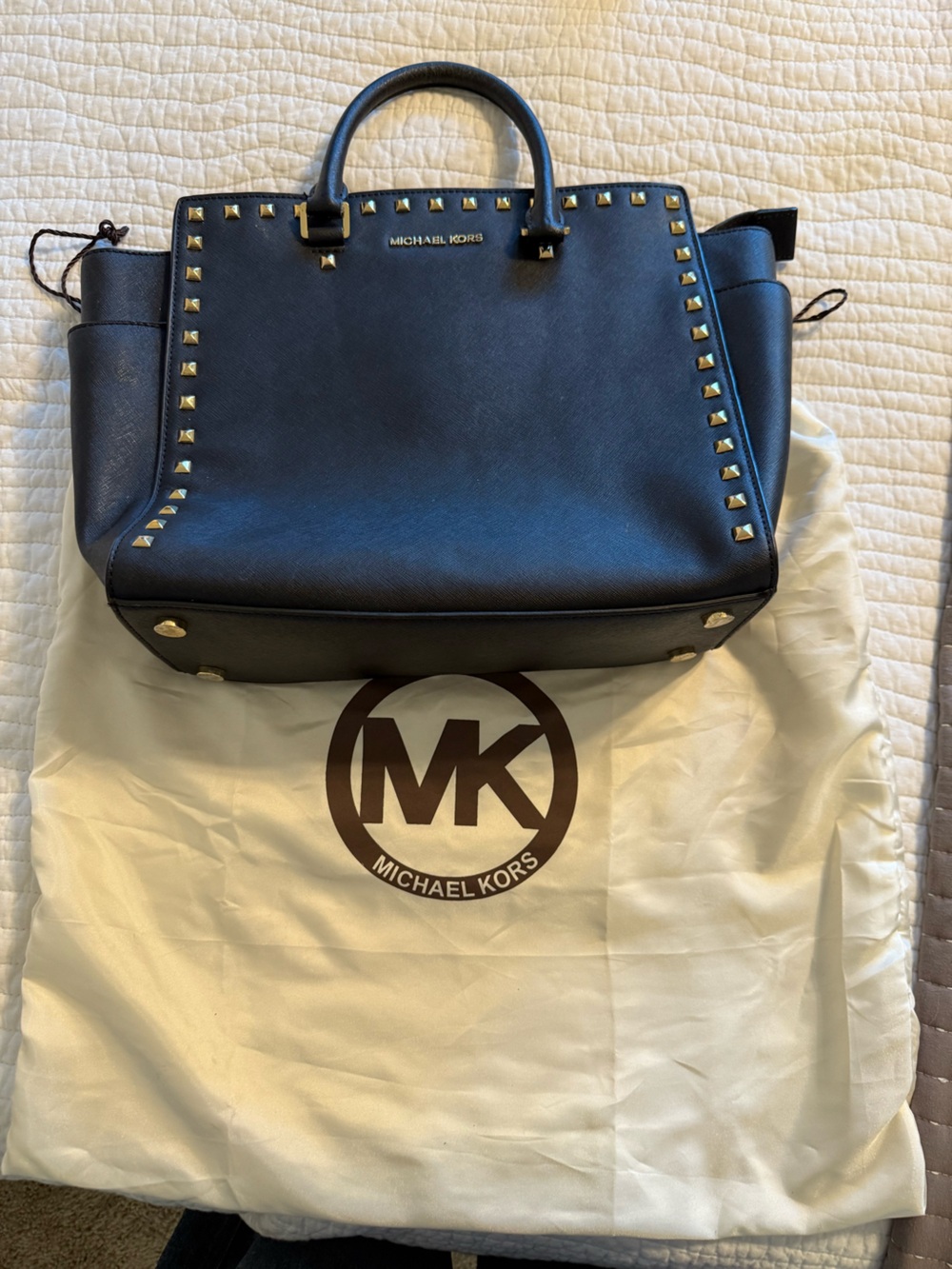 Michael Kors Large Selma Saffiano Leather Studded Crossbody Tote